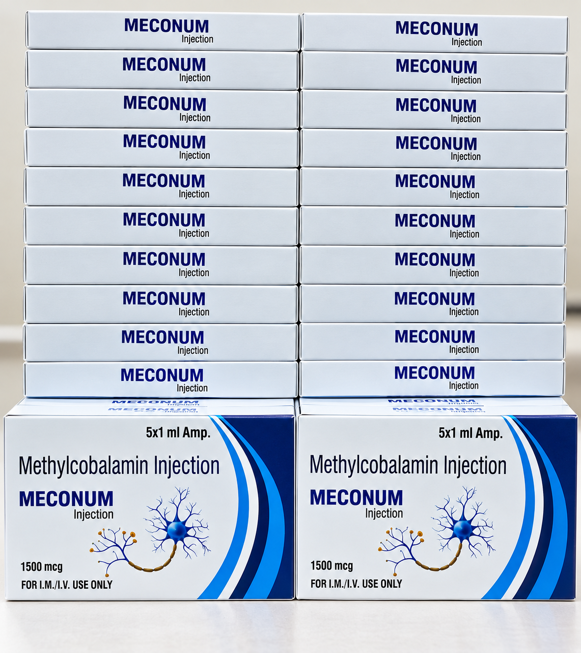 MECONUM Methylcobalamin Injection 1500 mcg 5 by 1 ml ampoule carton.