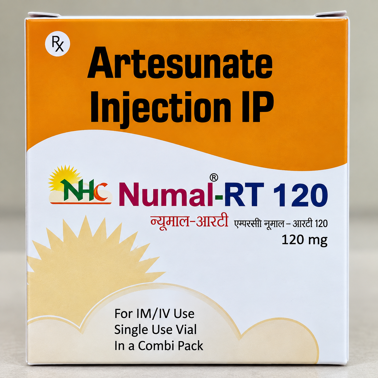 Numal-RT 120 Artesunate Injection IP 120 mg combi pack carton.