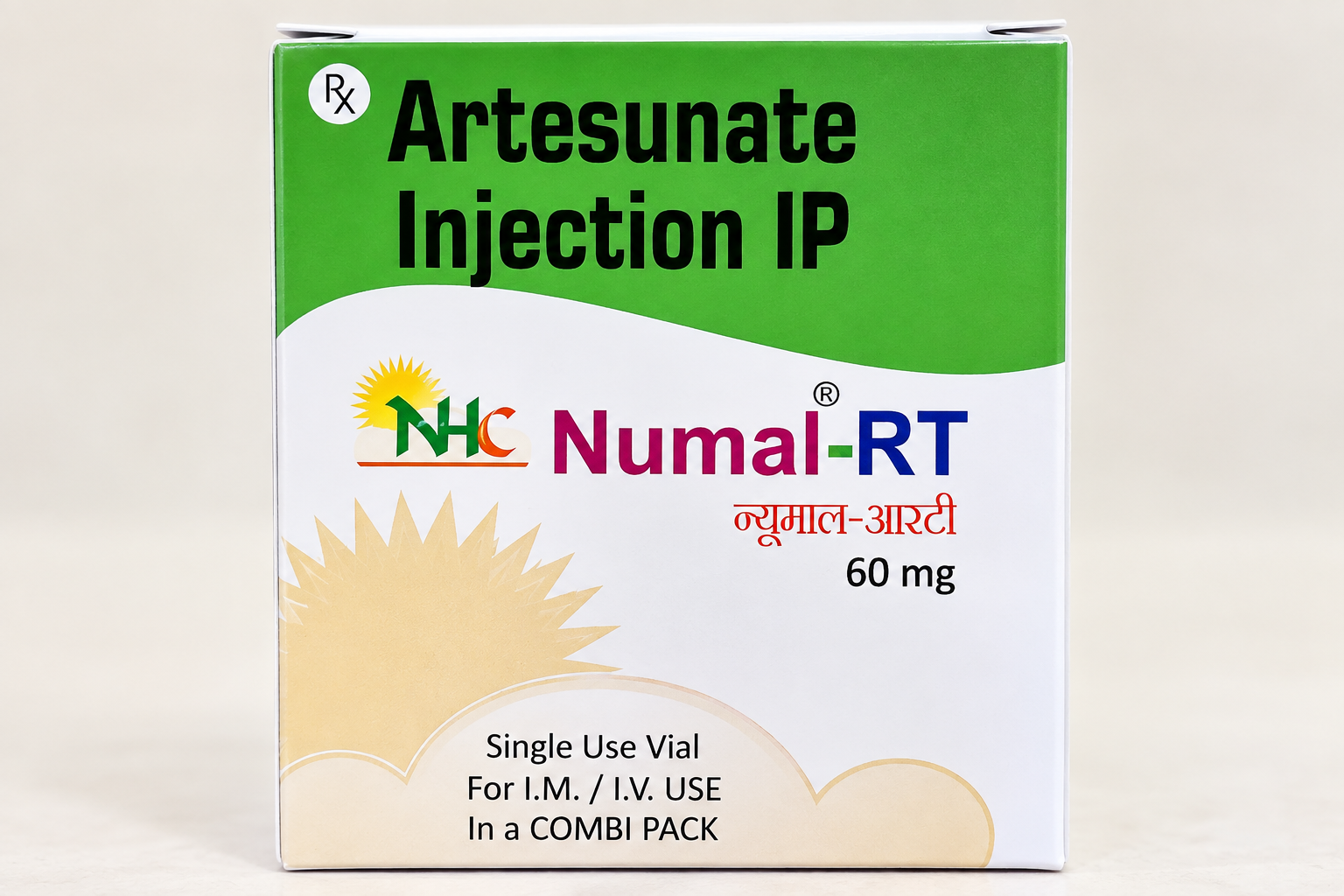 Numal-RT Artesunate Injection IP 60 mg combi pack carton.